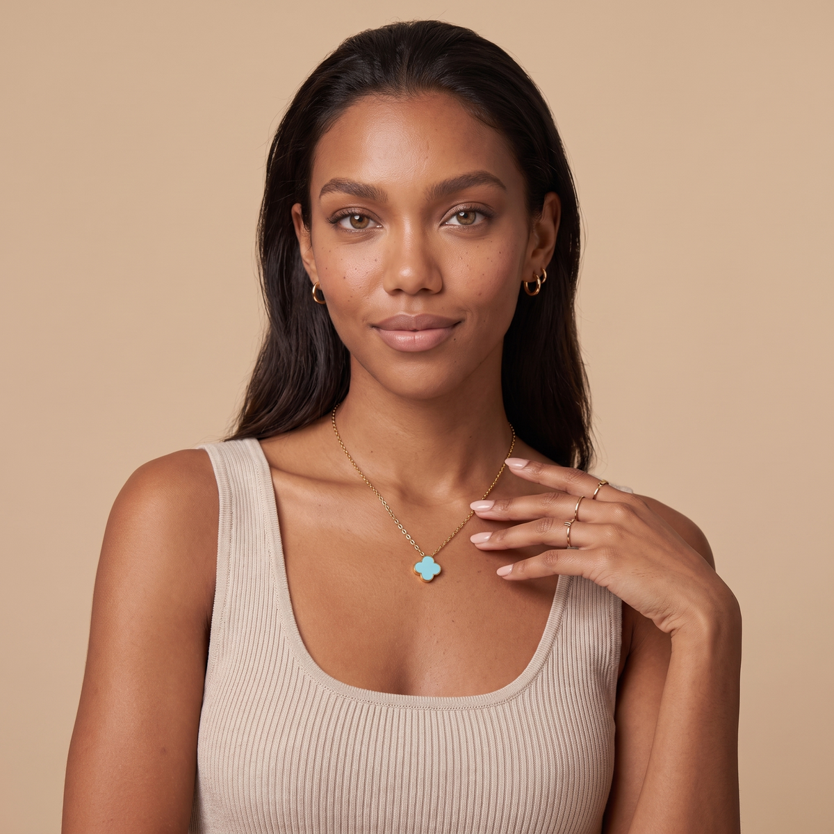 Acrylic Clover Pendant Necklace — Gold, worn