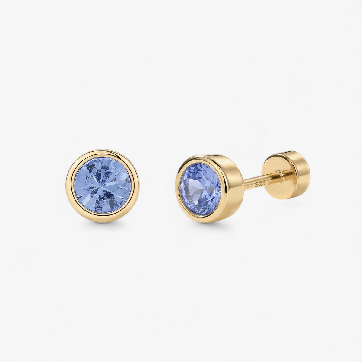 Bezel Flat Back Stud Earrings — Gold