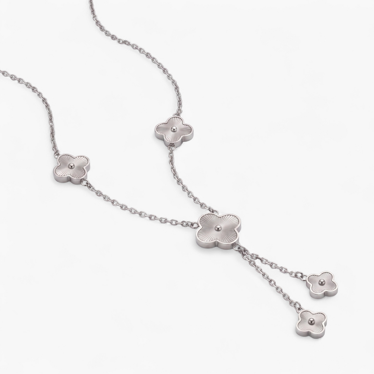 Fluted Clover Lariat Necklace — Platinum