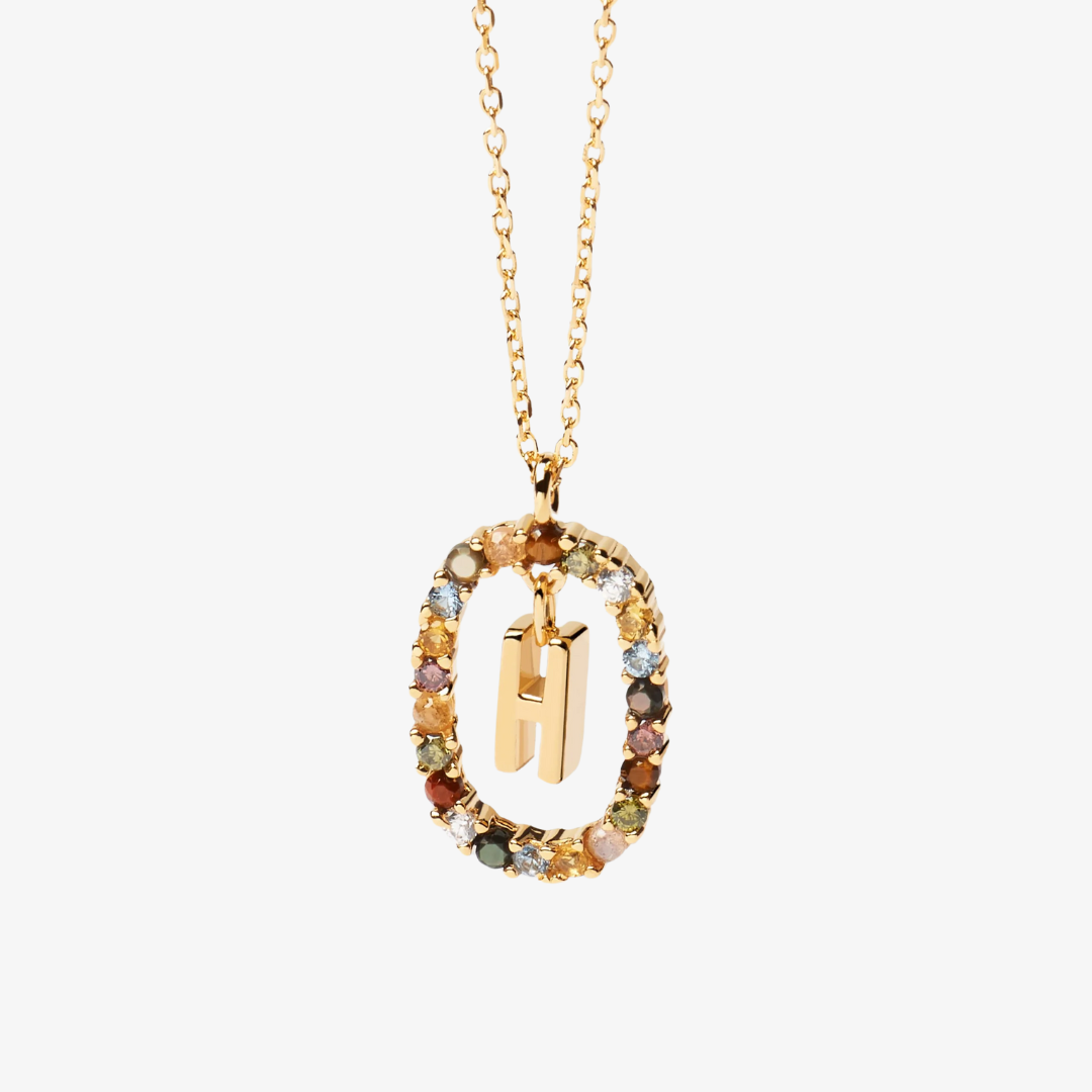 Gold Gemstone Initial Pendant Necklace