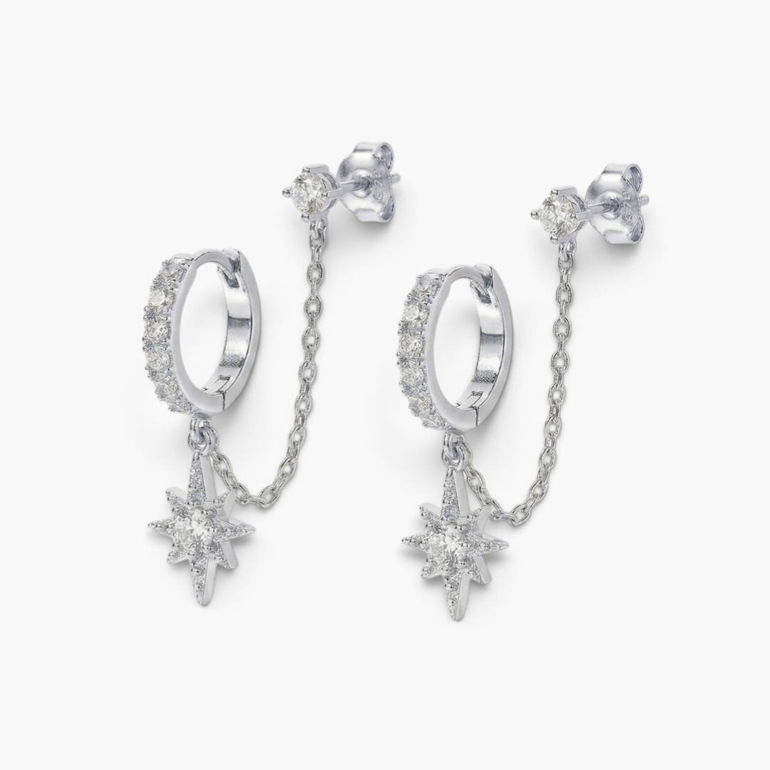 Boucles d’oreilles puces huggie chaînées Starlight