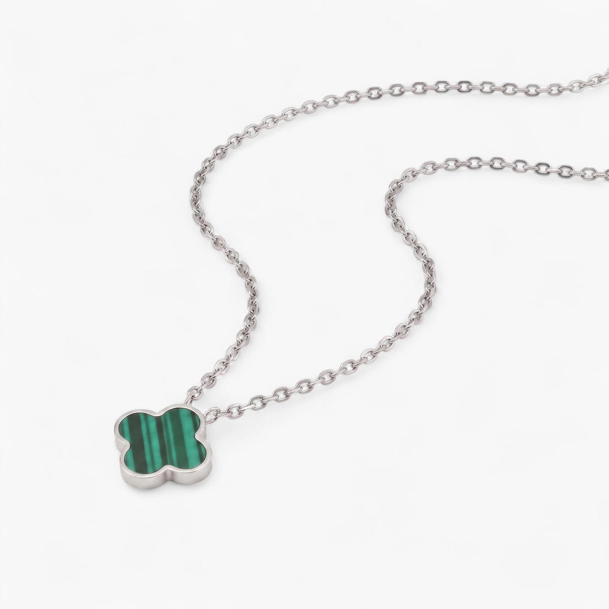 Malachite Clover Pendant Necklace — Platinum