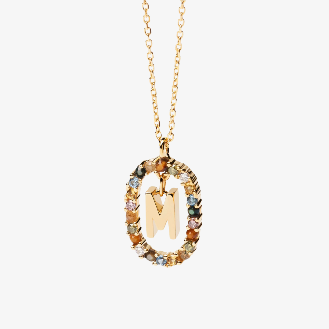 Gold Gemstone Initial Pendant Necklace