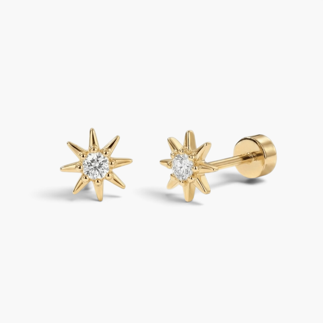 Boucles d’oreilles puces à dos plat étoile scintillante