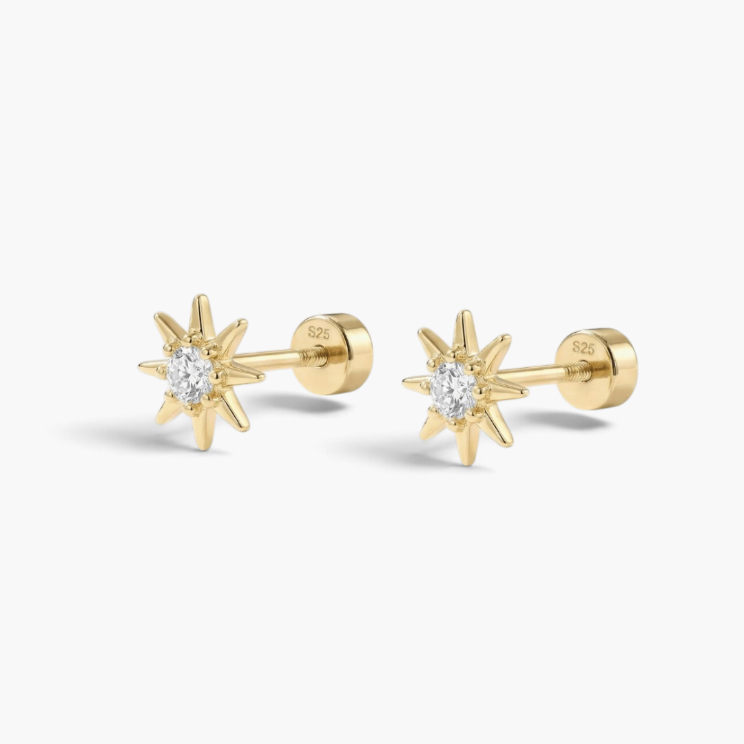 Boucles d’oreilles puces à dos plat étoile scintillante