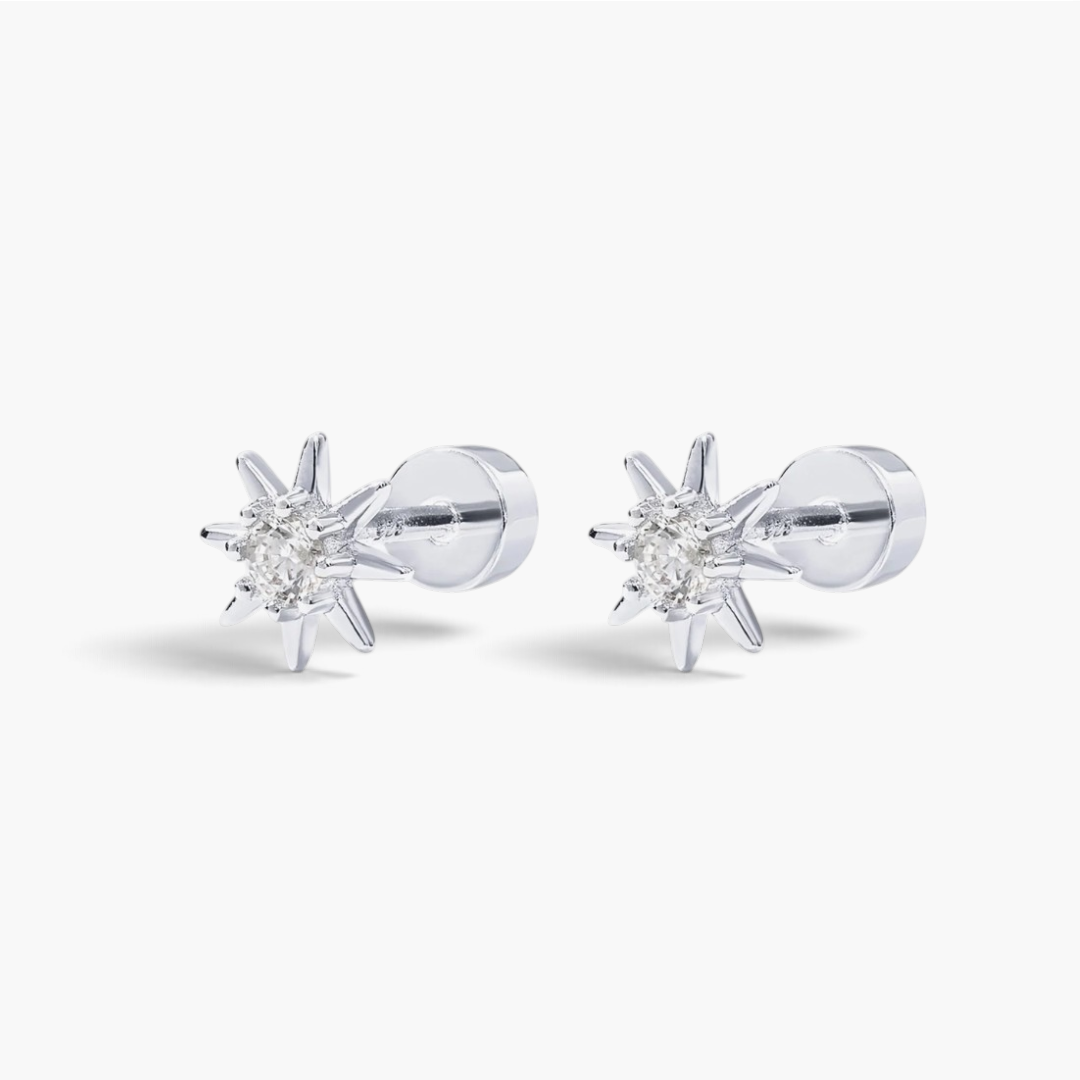 Boucles d’oreilles puces à dos plat étoile scintillante