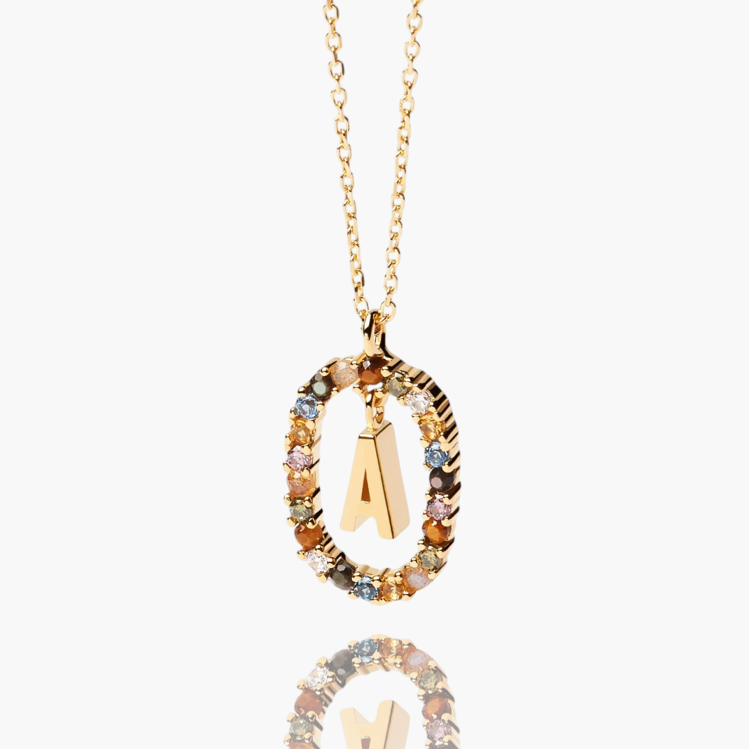 Gold Gemstone Initial Pendant Necklace