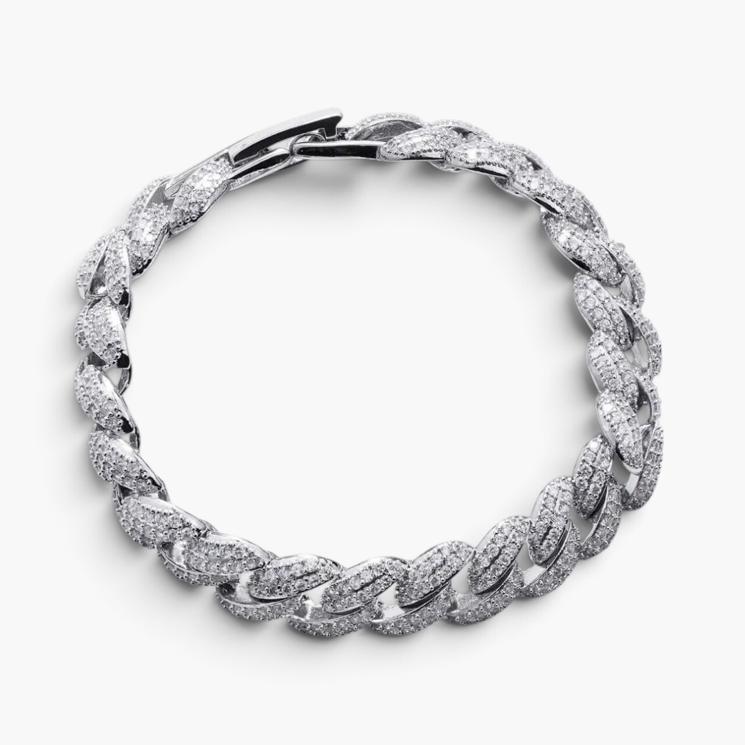 Pulsera tipo eslabón cubano grueso con pavé