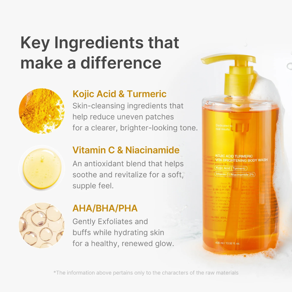 Kojic Acid Turmeric Brightening Body Wash with Niacinamide for Uneven Skin Ton