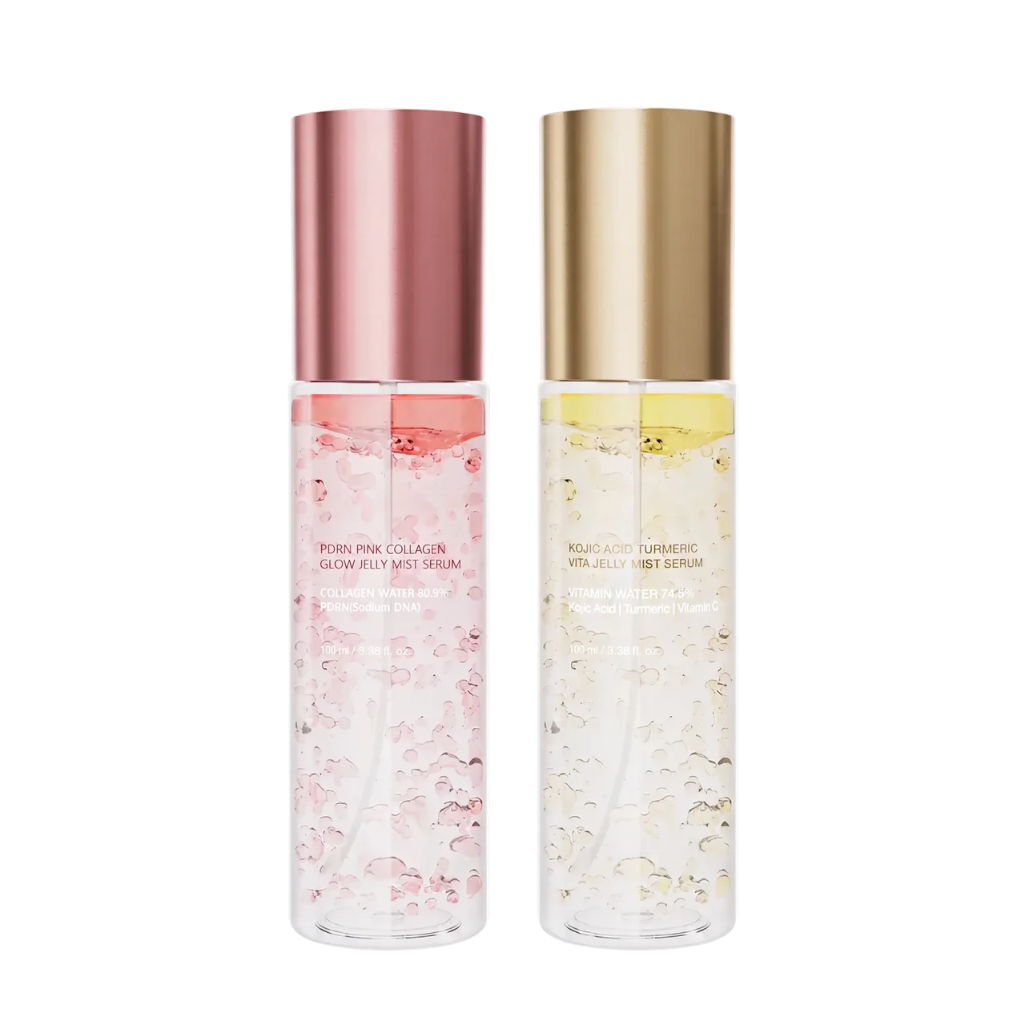 Pink & Gold PDRN Kojic Acid Jelly Mist Serum Duo for Hydration, Radiance & Brightening