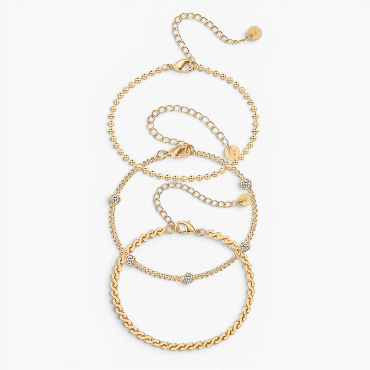 Trío de pulseras de piedras delicadas