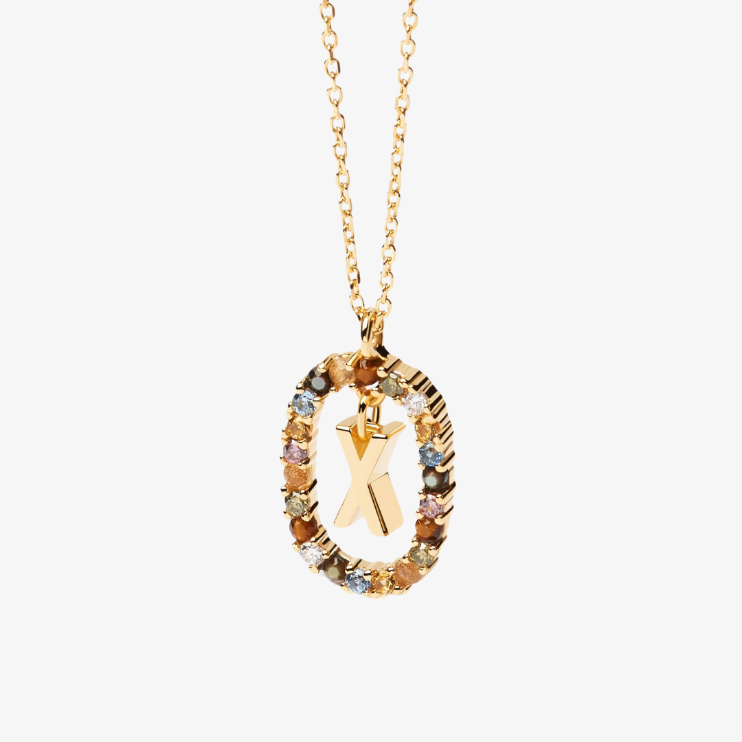 Gold Gemstone Initial Pendant Necklace