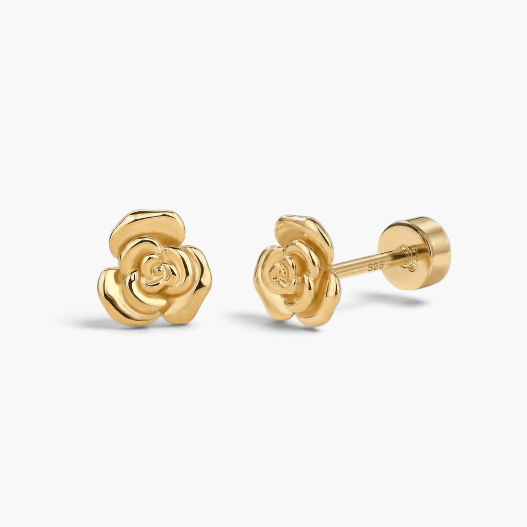 Boucles d’oreilles puces à dos plat en forme de rose