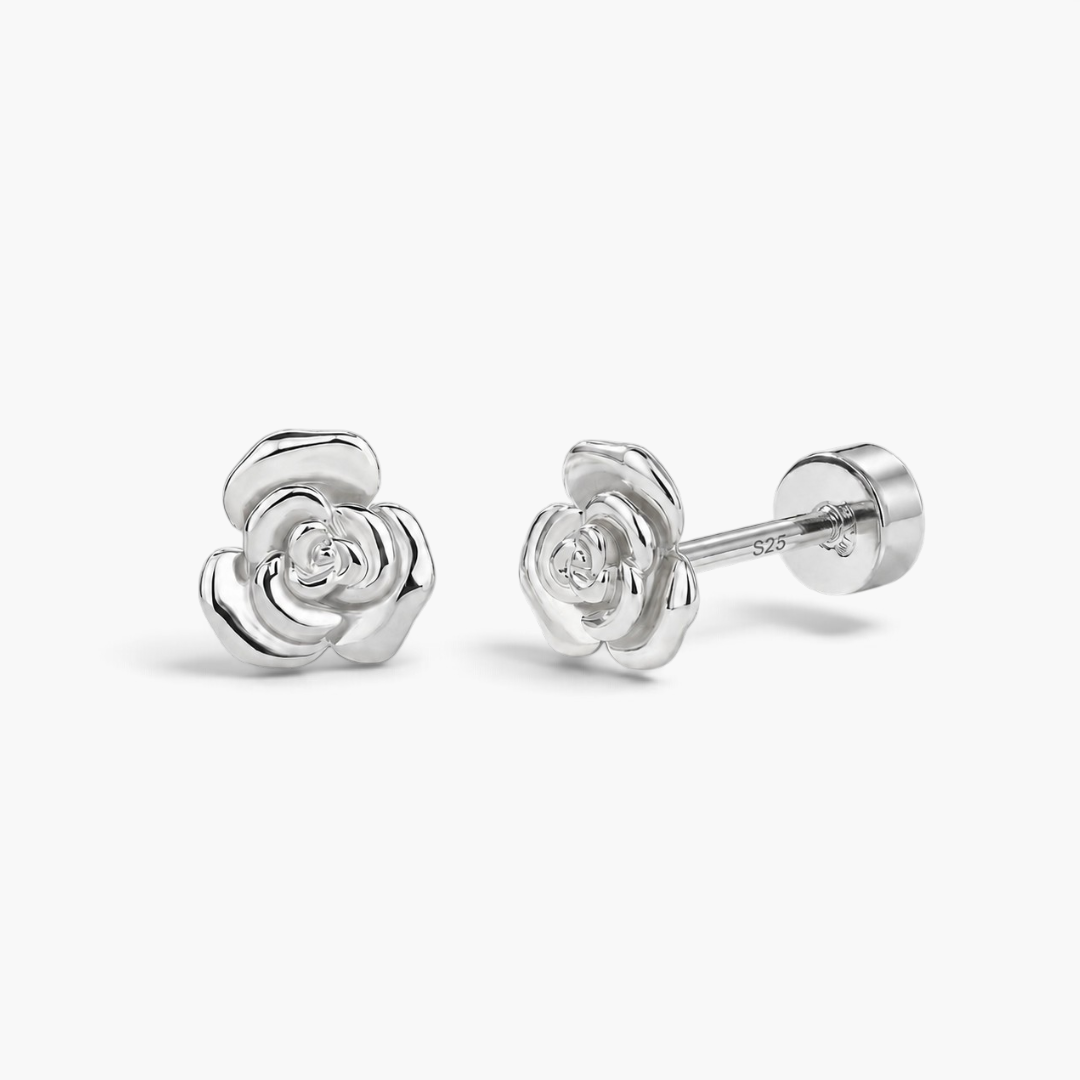 Boucles d’oreilles puces à dos plat en forme de rose