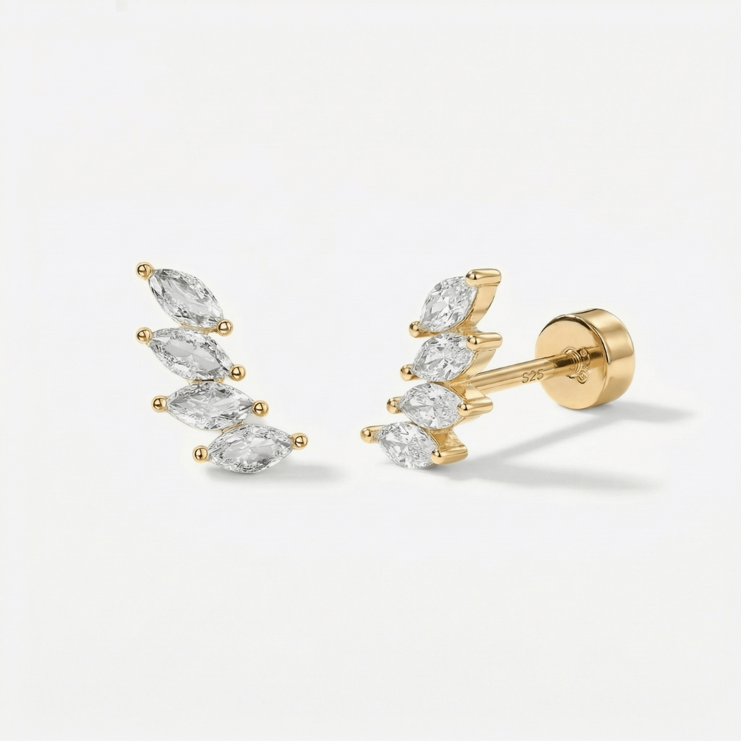 Boucles d’oreilles puces à dos plat en cascade, forme marquise