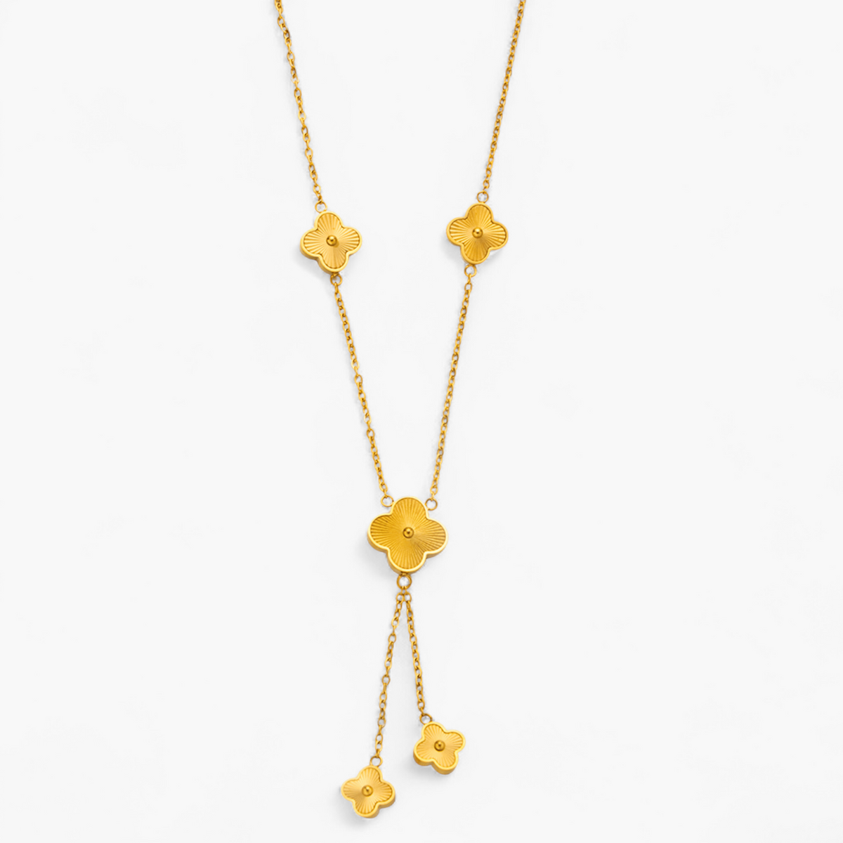 Fluted Clover Lariat Necklace — Gold