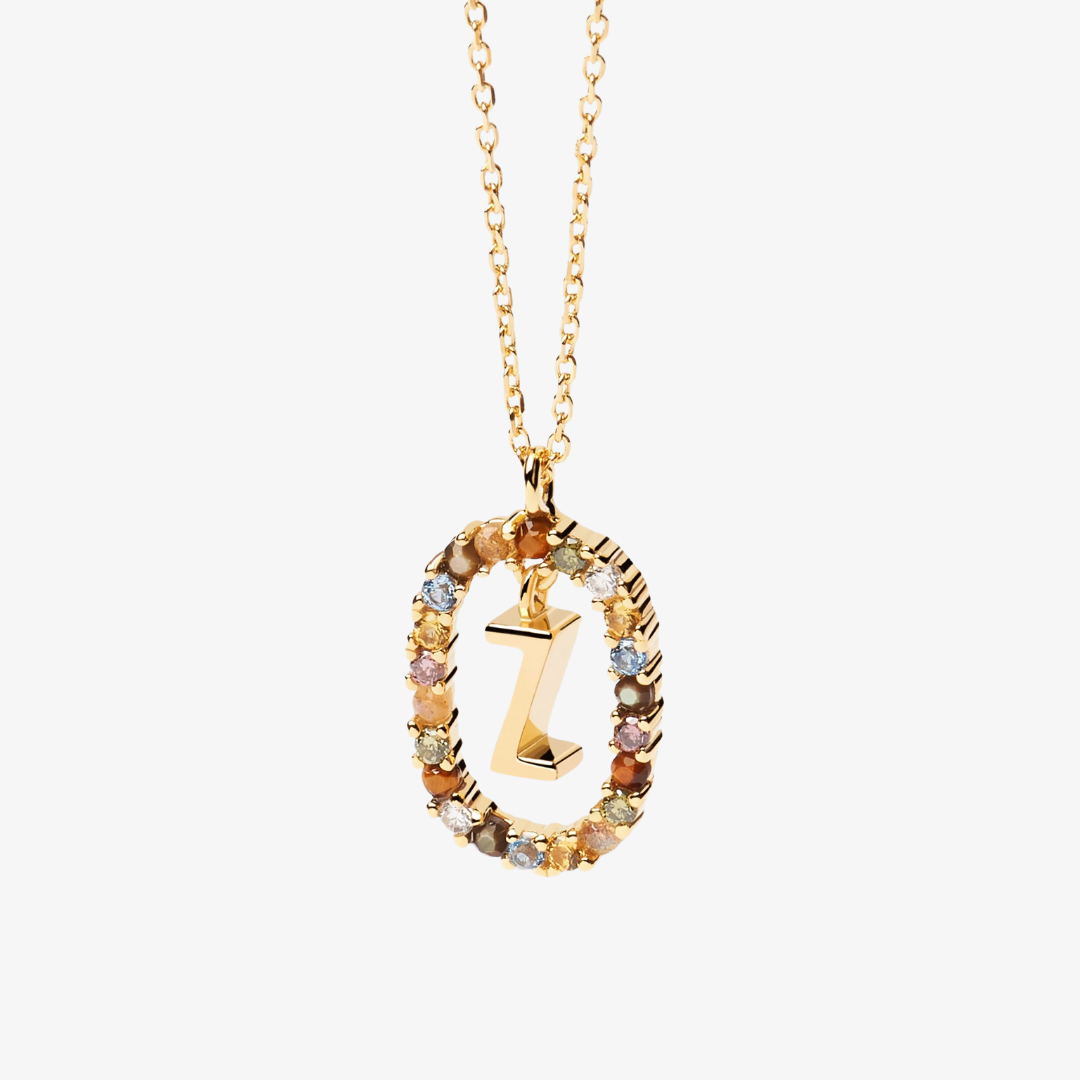 Gold Gemstone Initial Pendant Necklace