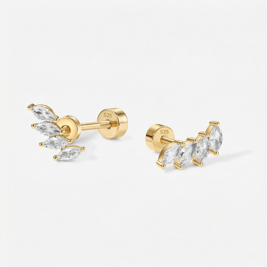 Boucles d’oreilles puces à dos plat en cascade, forme marquise