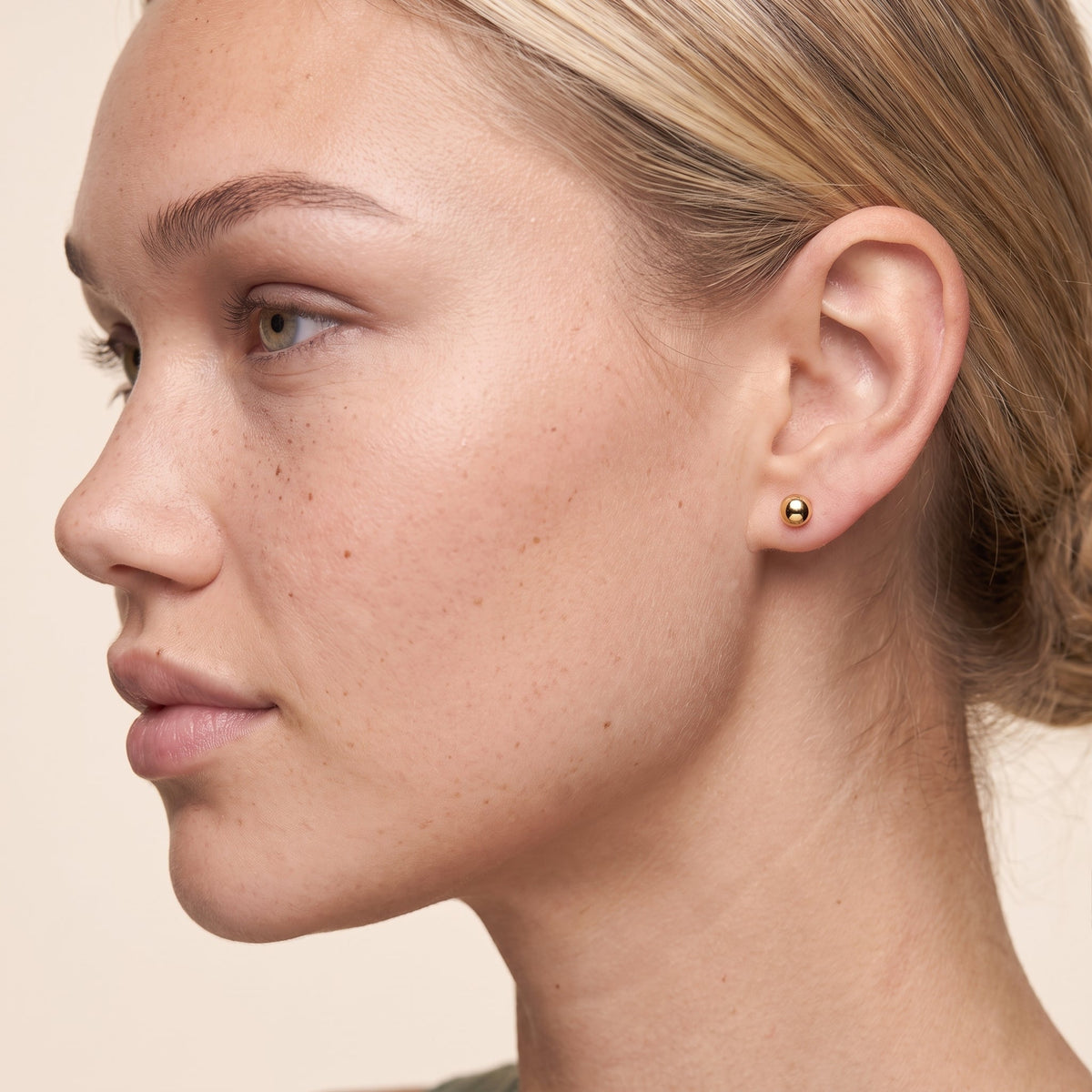 Sphere Screw Back Stud Earrings — Gold, worn