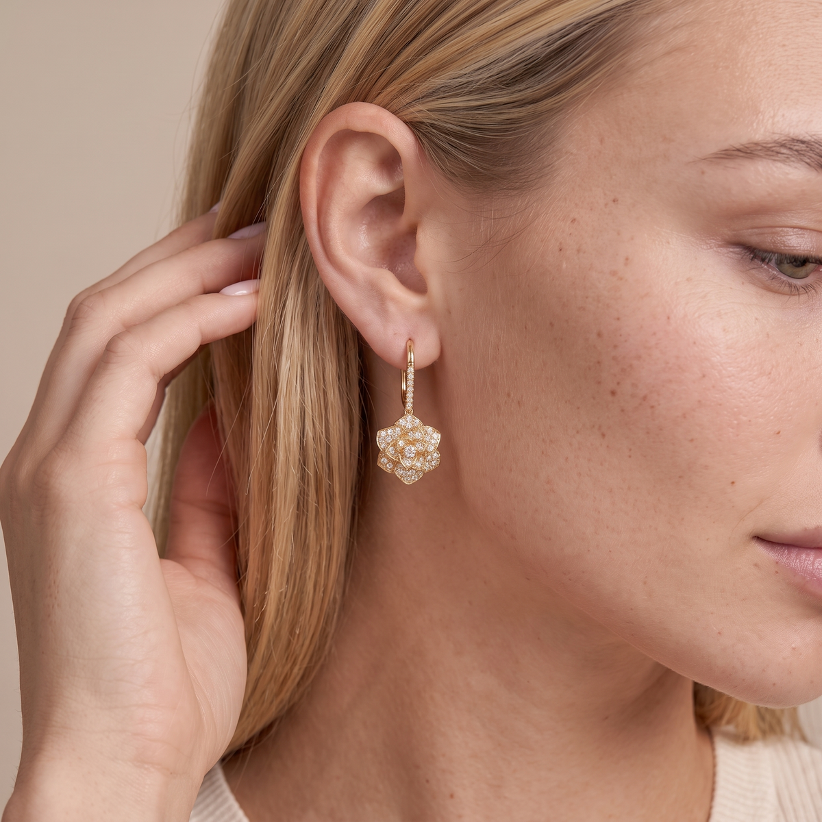 Pavé Rose Drop Earrings — Default Title, worn