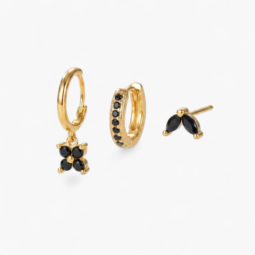 Clover Charm Huggie Earring Set — Pearl White Gold