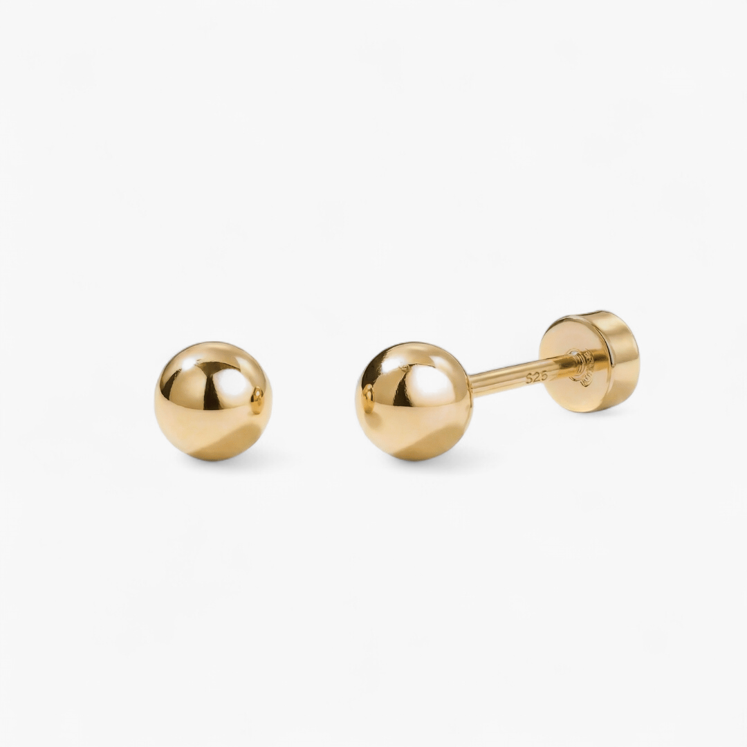 Sphere Screw Back Stud Earrings — Gold