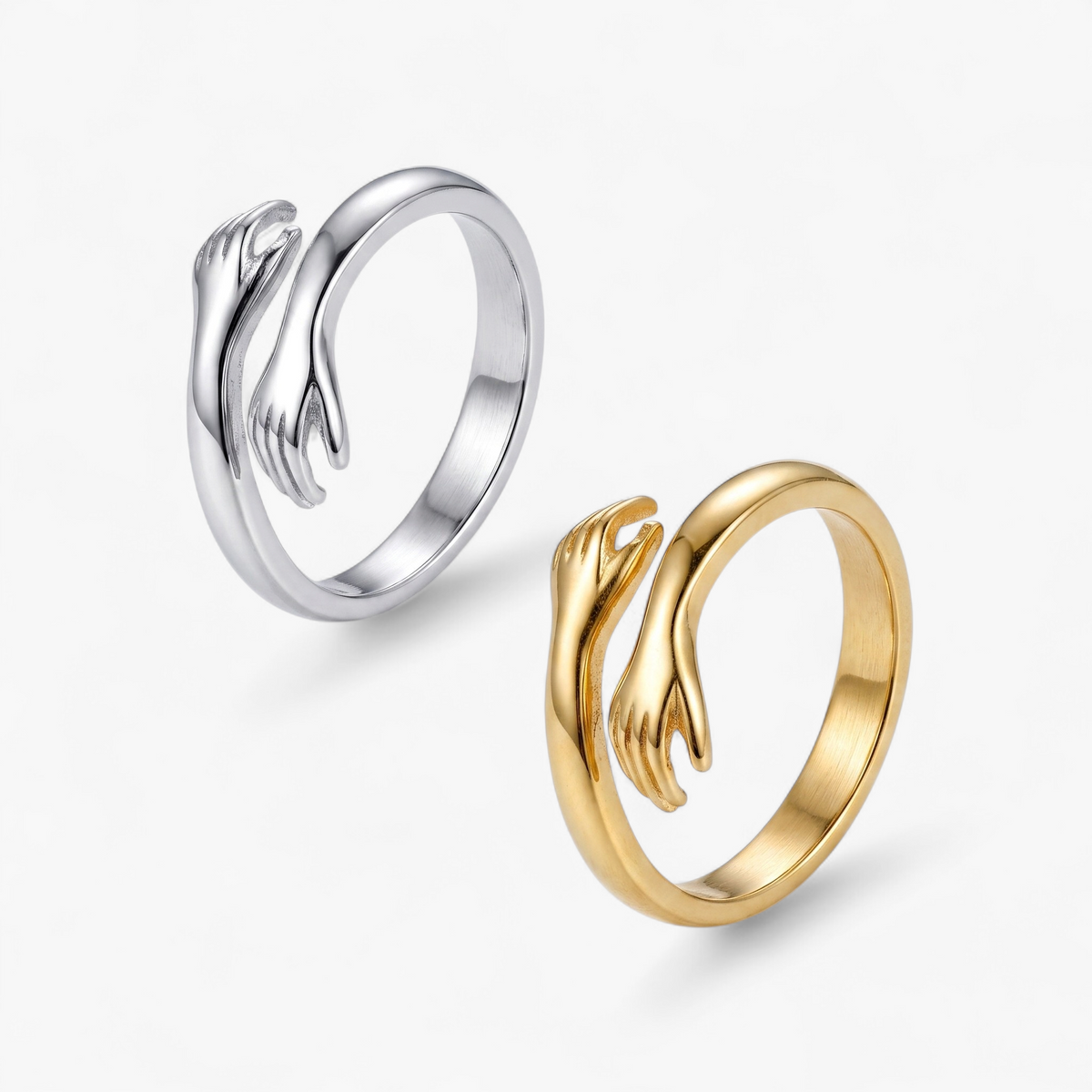 Adjustable Hug Open Ring — Gold & Silver Set