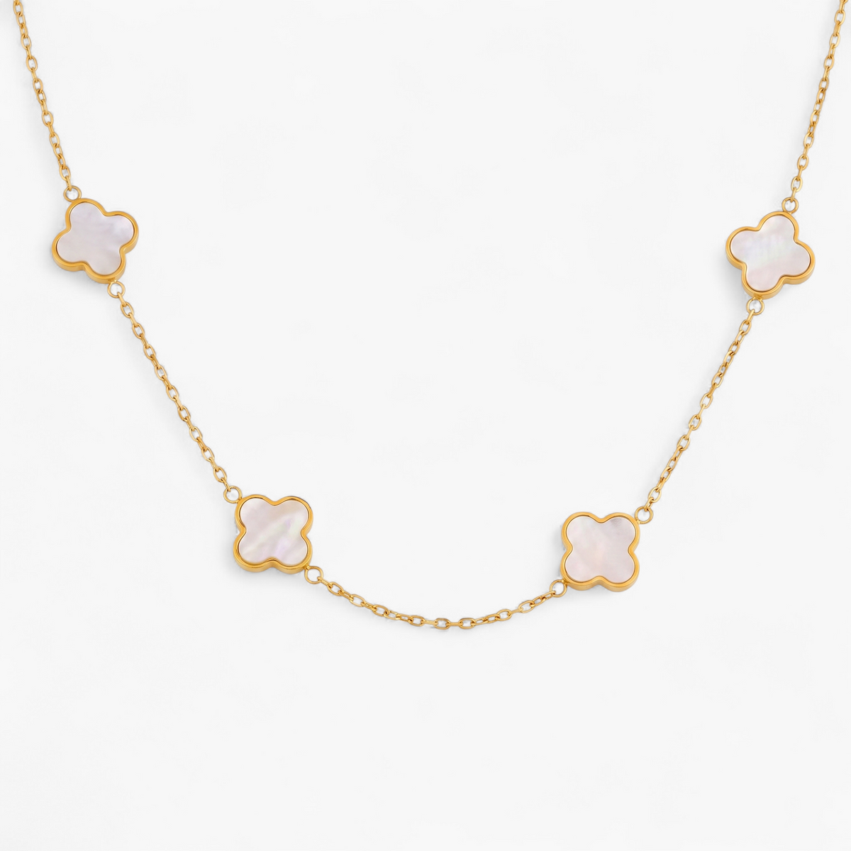 Mother of Pearl Clover Necklace — Gold