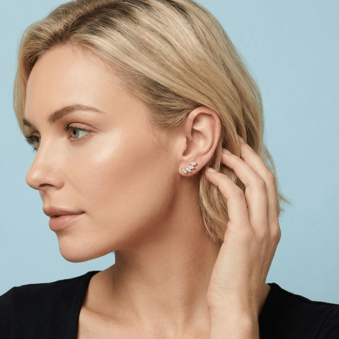 Boucles d’oreilles puces à dos plat en cascade, forme marquise