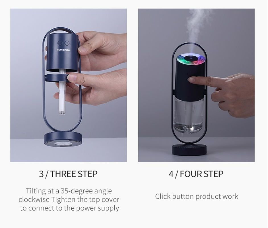 USB Air Humidifier, Mini Portable, LED Shadow Light, Quiet, Auto Shut-Off