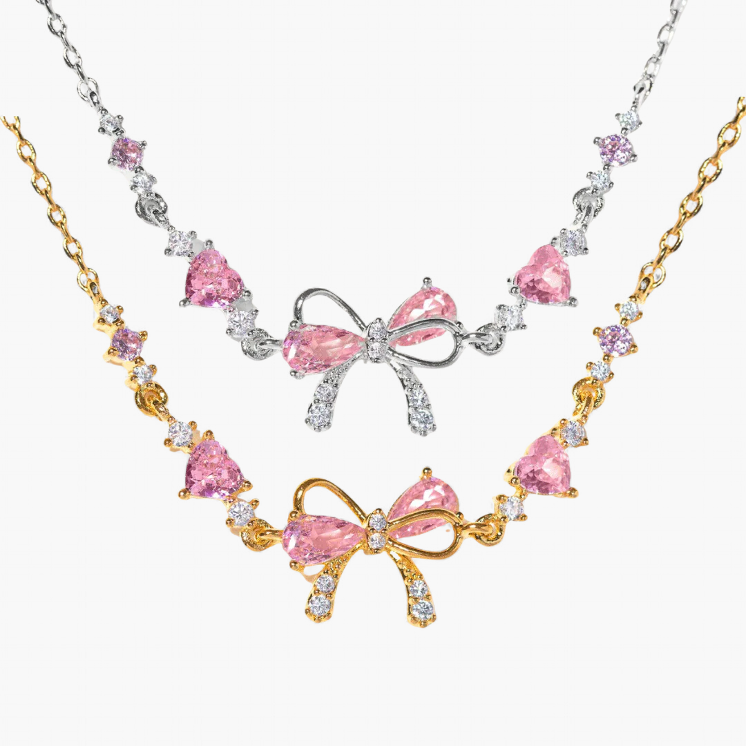 Dainty Bow Heart Bracelet Set — Silver & Gold