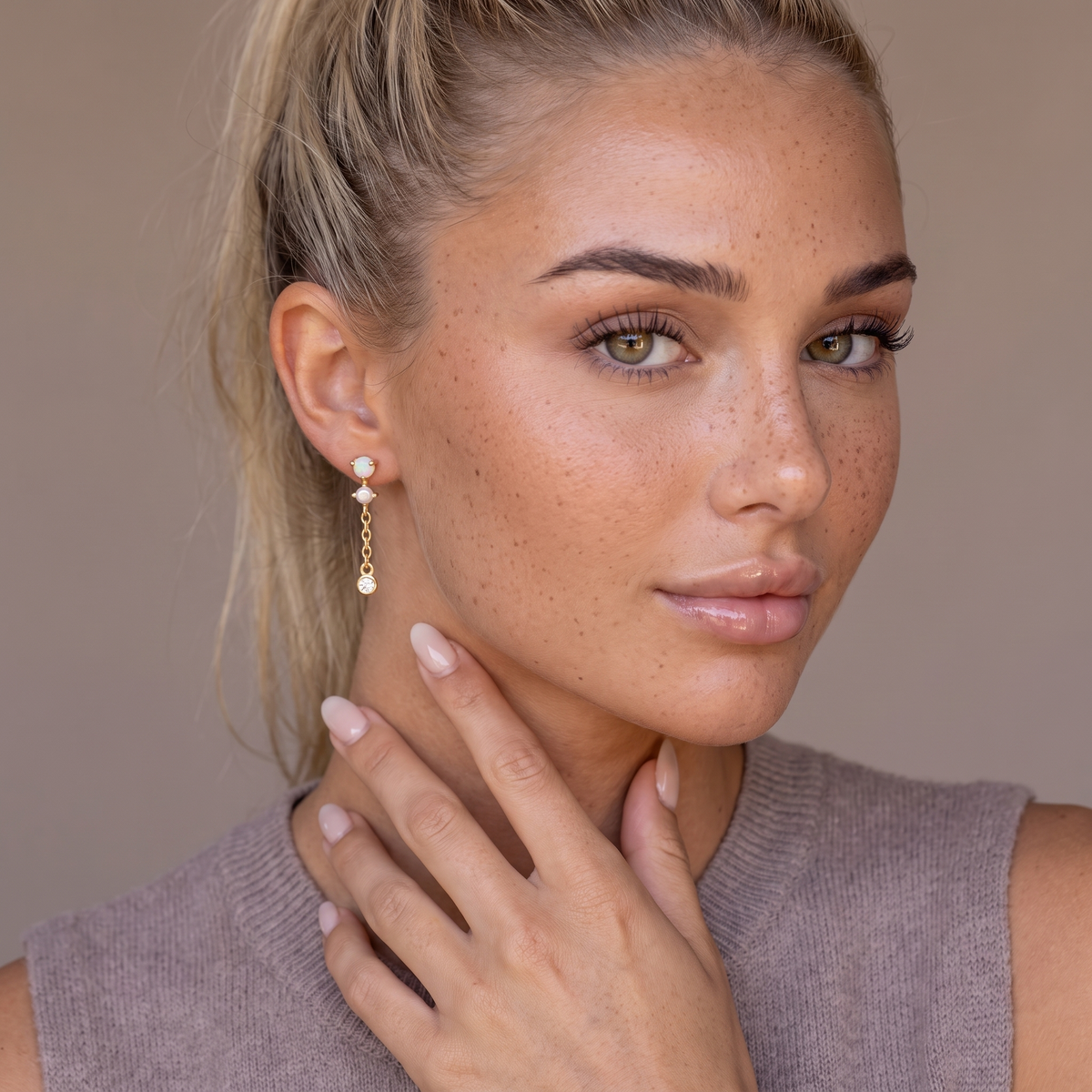 Opal Pearl Chain Drop Earrings — Default Title, worn