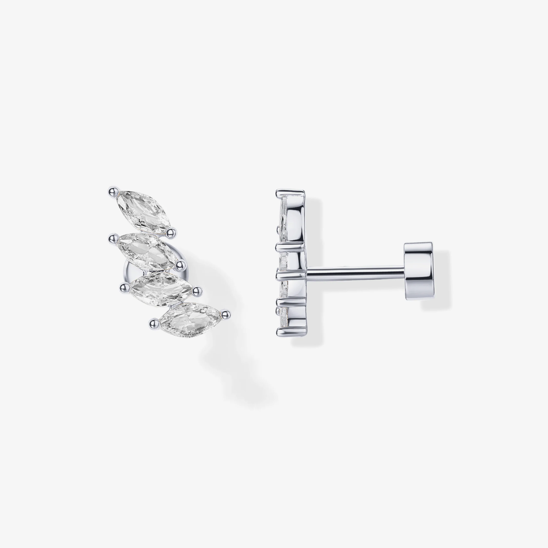 Boucles d’oreilles puces à dos plat en cascade, forme marquise