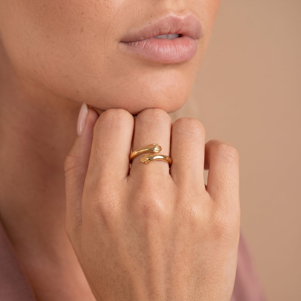 Adjustable Hug Open Ring — Gold & Silver Set, worn