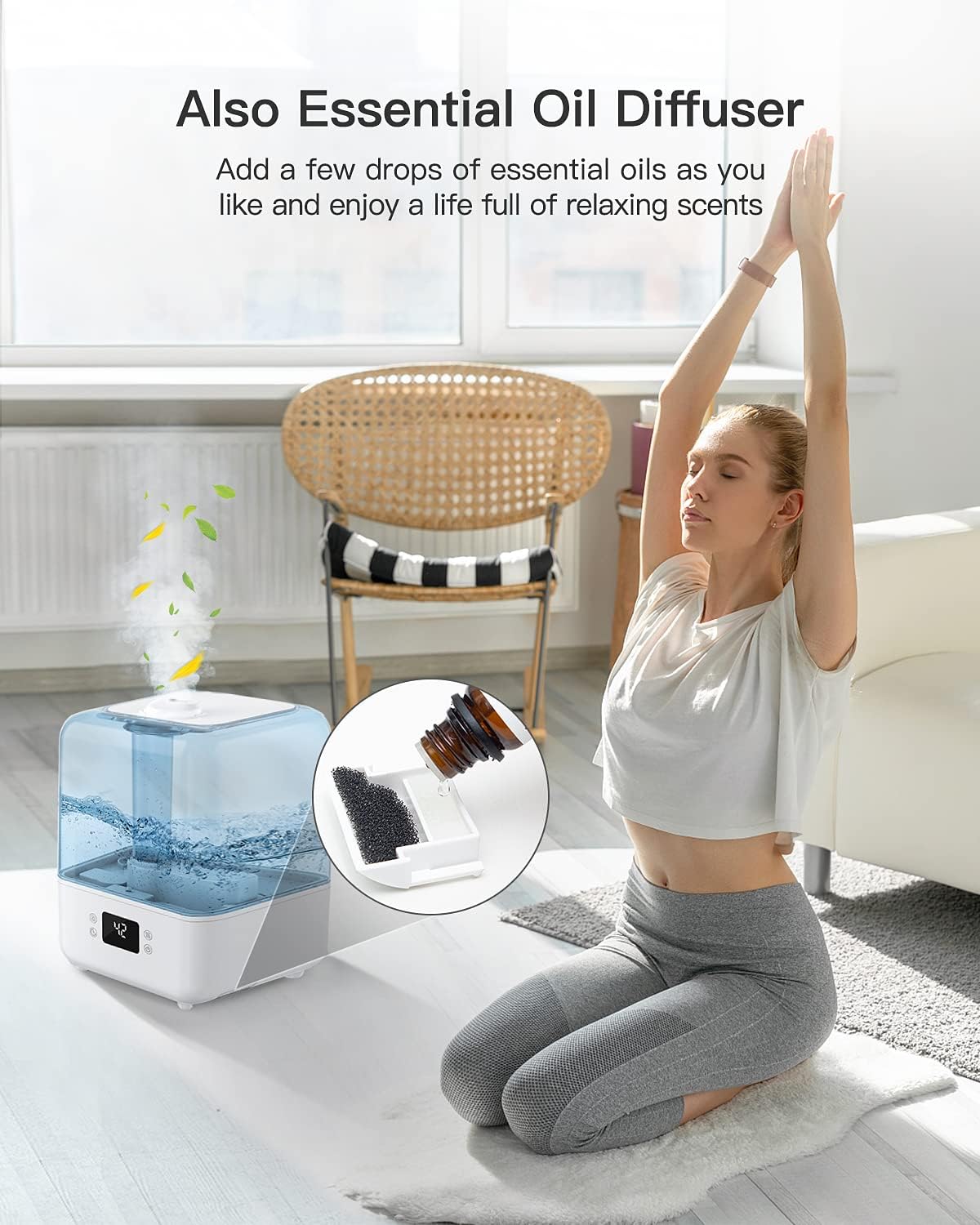 Cool Mist Humidifier for Bedroom 4.5L, 50H Runtime, Timer, Night Light