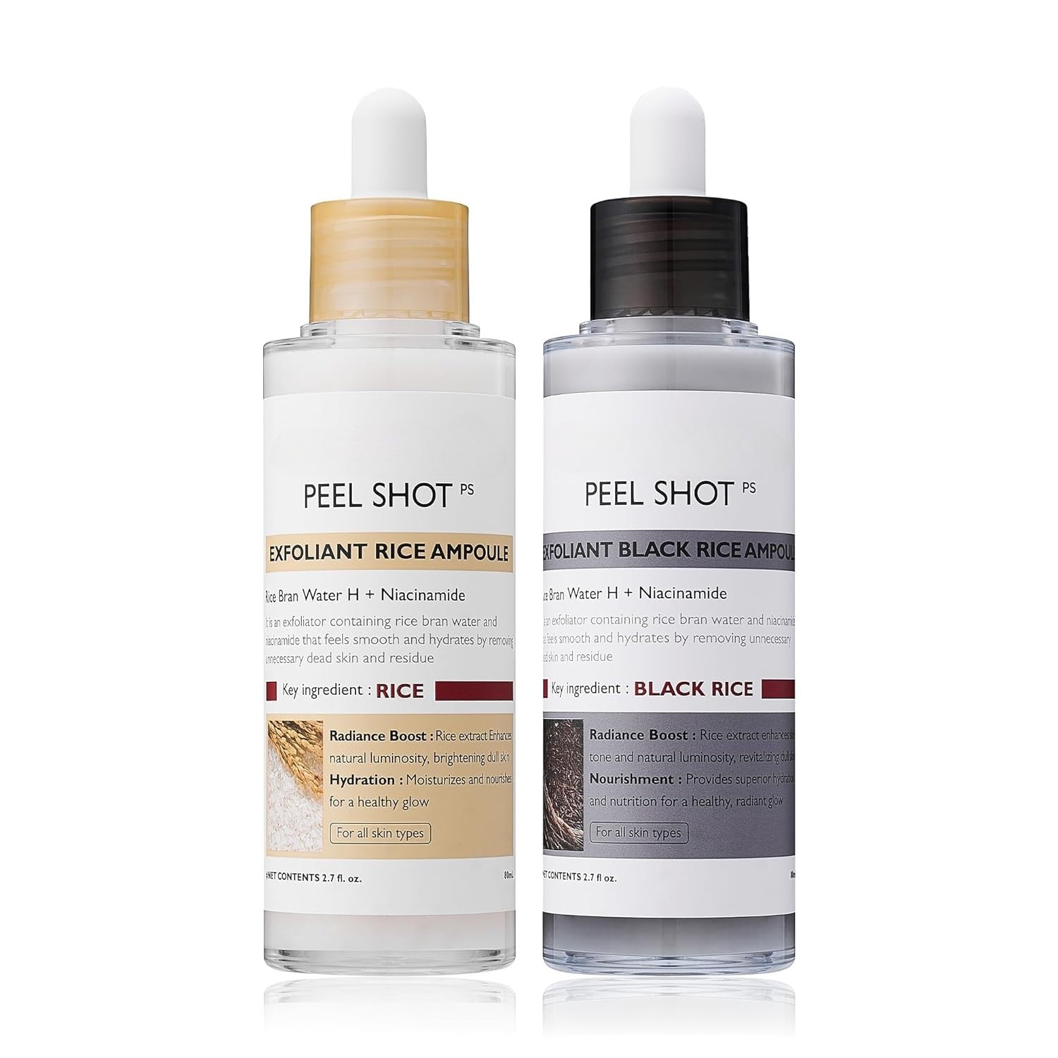 Peel Shot Glow Rice Ampoule Duo with Niacinamide and BHA for Pores and Uneven Skin Tone