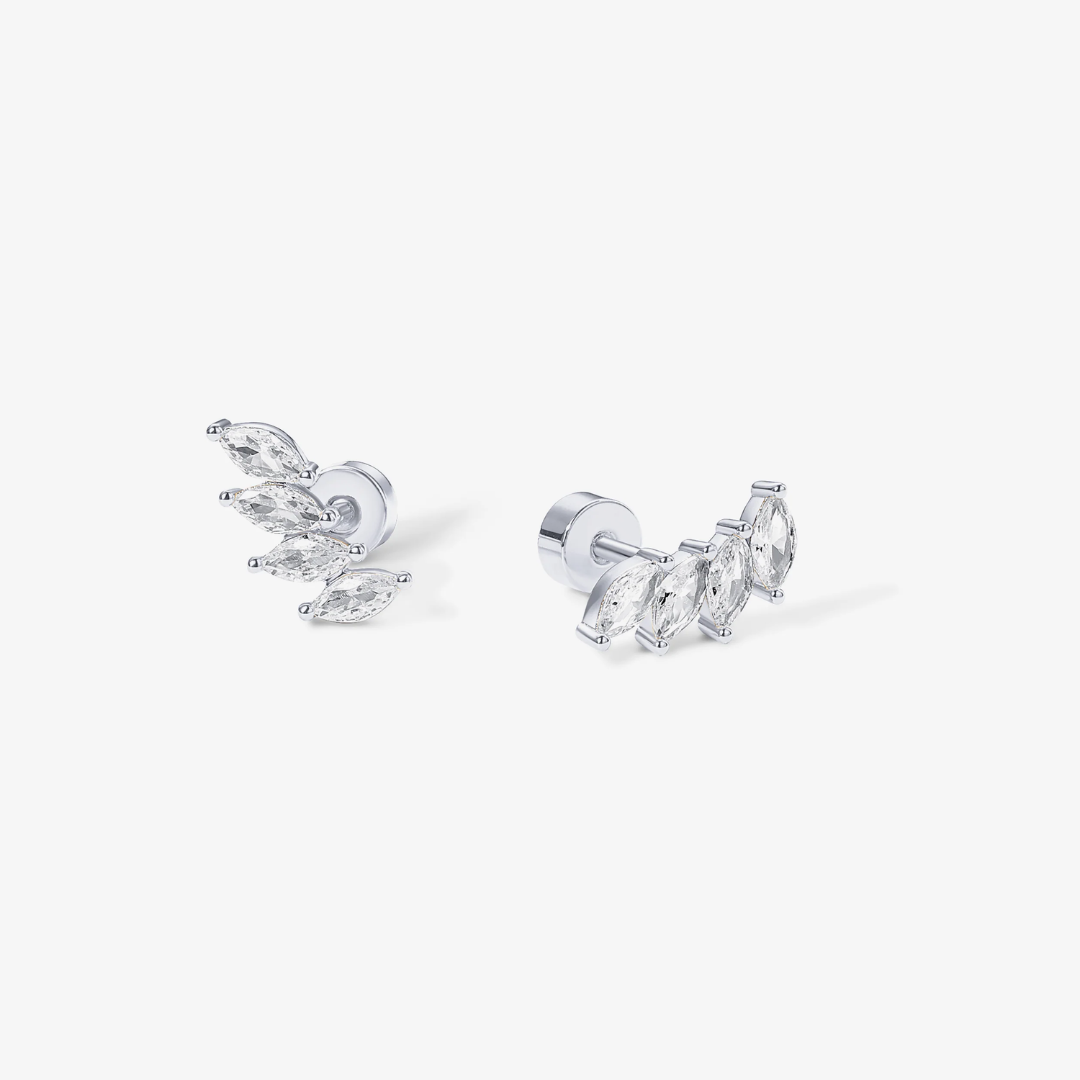 Boucles d’oreilles puces à dos plat en cascade, forme marquise