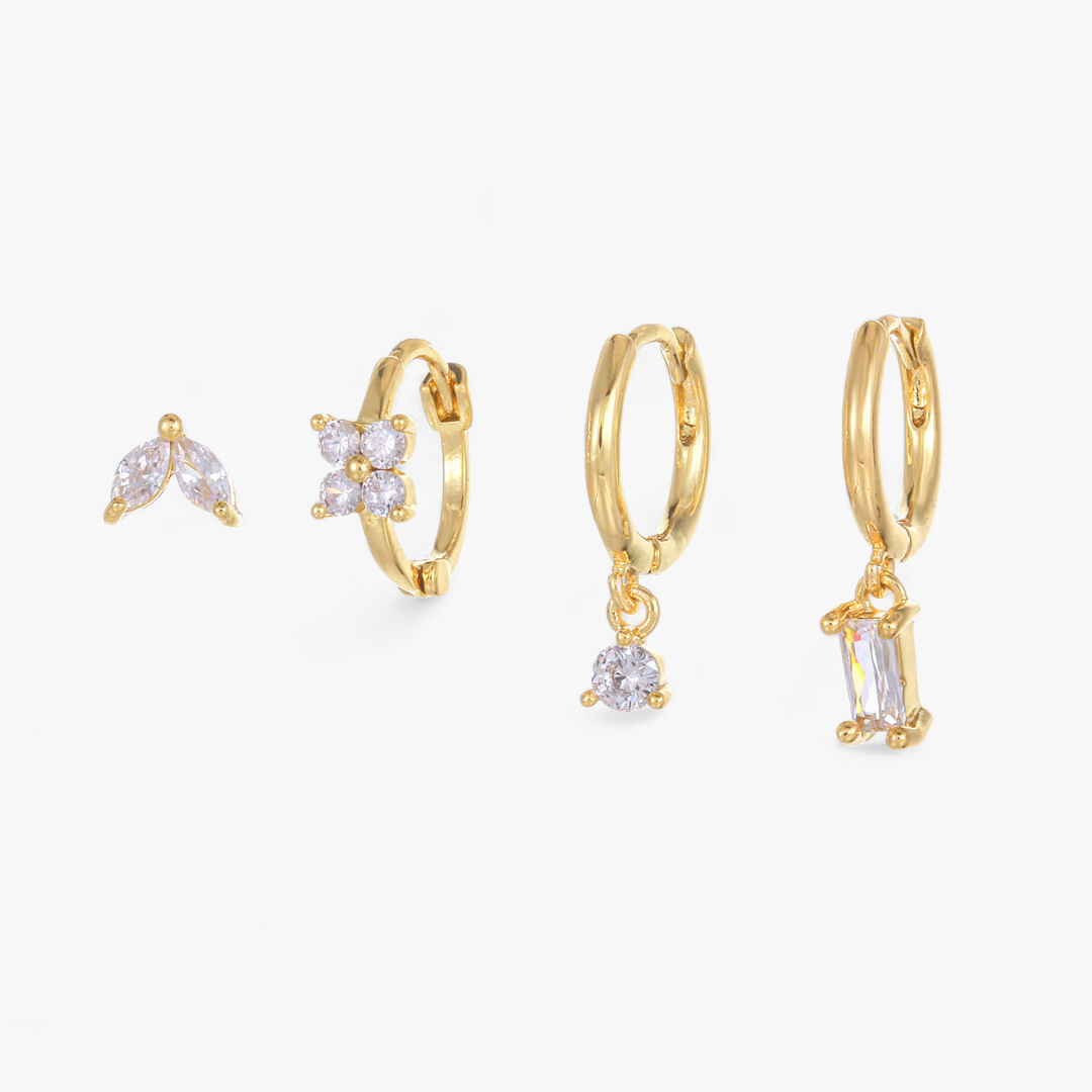 CZ Huggie Stud Earring Set — Gold