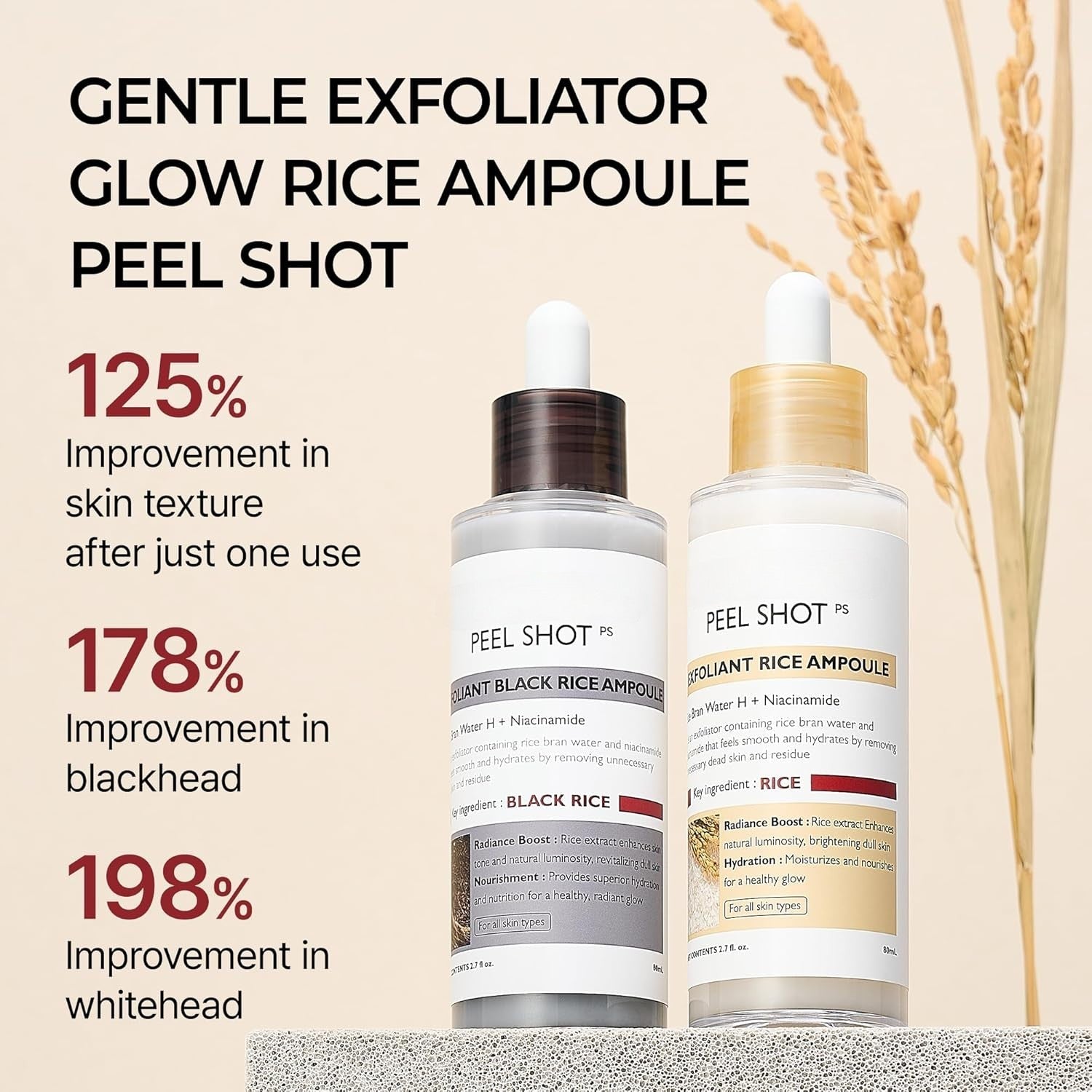 Peel Shot Glow Rice Ampoule Duo with Niacinamide and BHA for Pores and Uneven Skin Tone