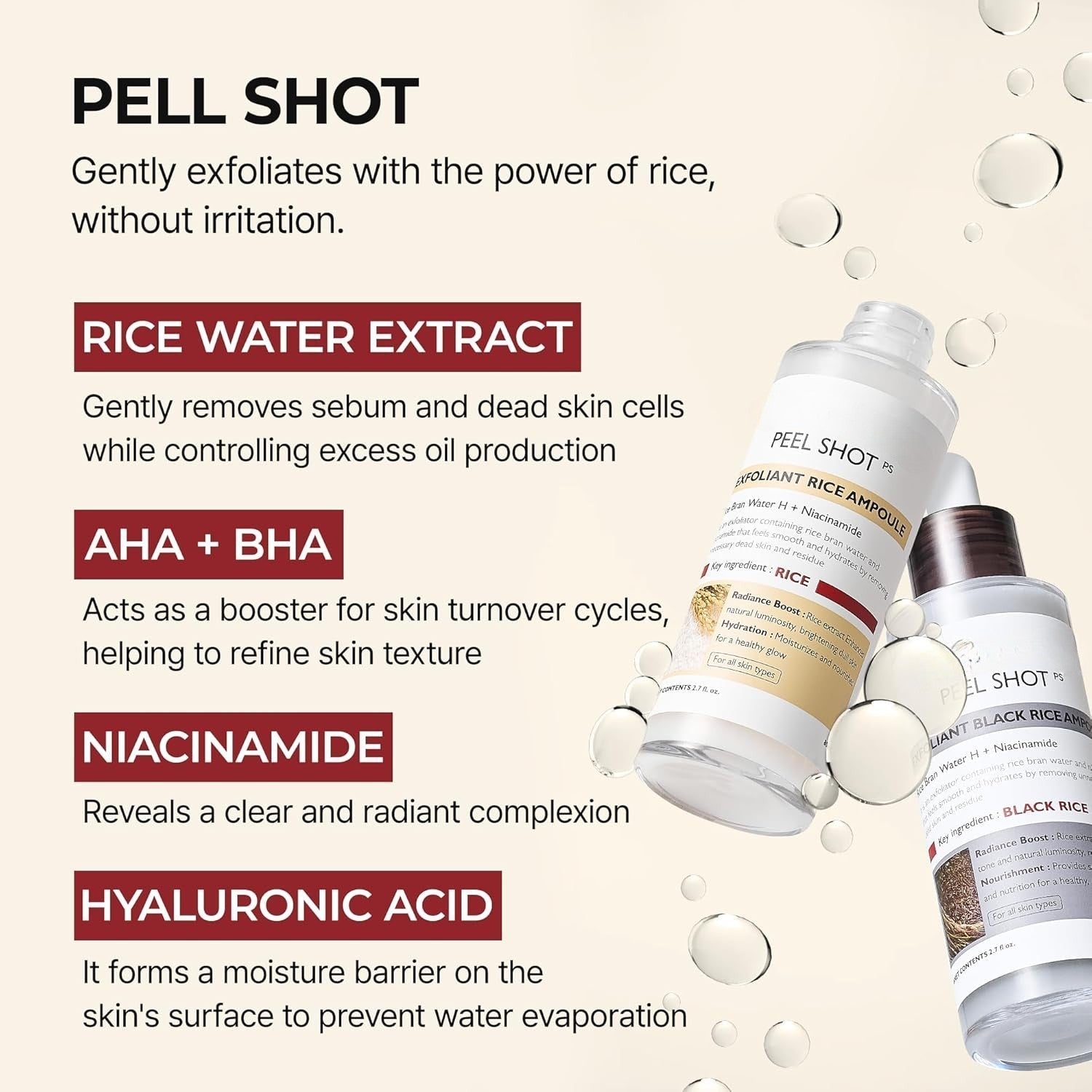 Peel Shot Glow Rice Ampoule Duo with Niacinamide and BHA for Pores and Uneven Skin Tone