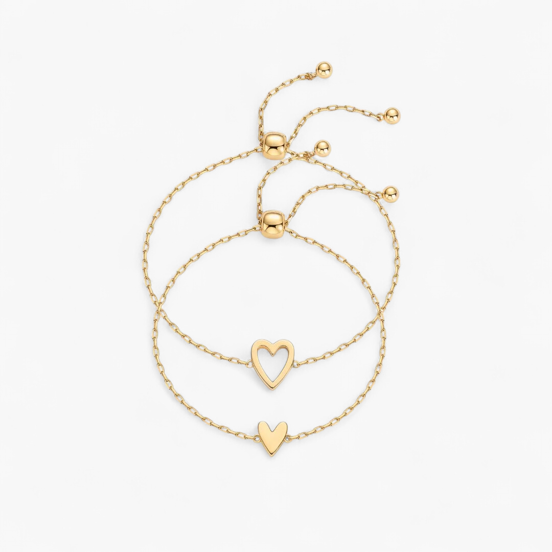 Adjustable Heart Bracelet Set — Gold