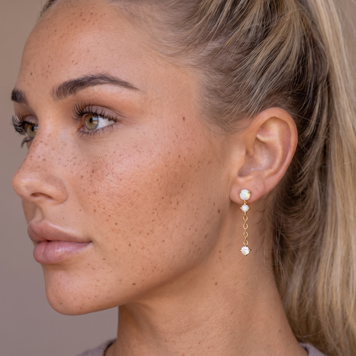 Opal Pearl Chain Drop Earrings — Default Title, worn
