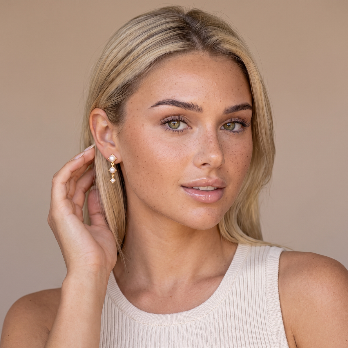 Freshwater Pearl Drop Stud Earrings — Default Title, worn