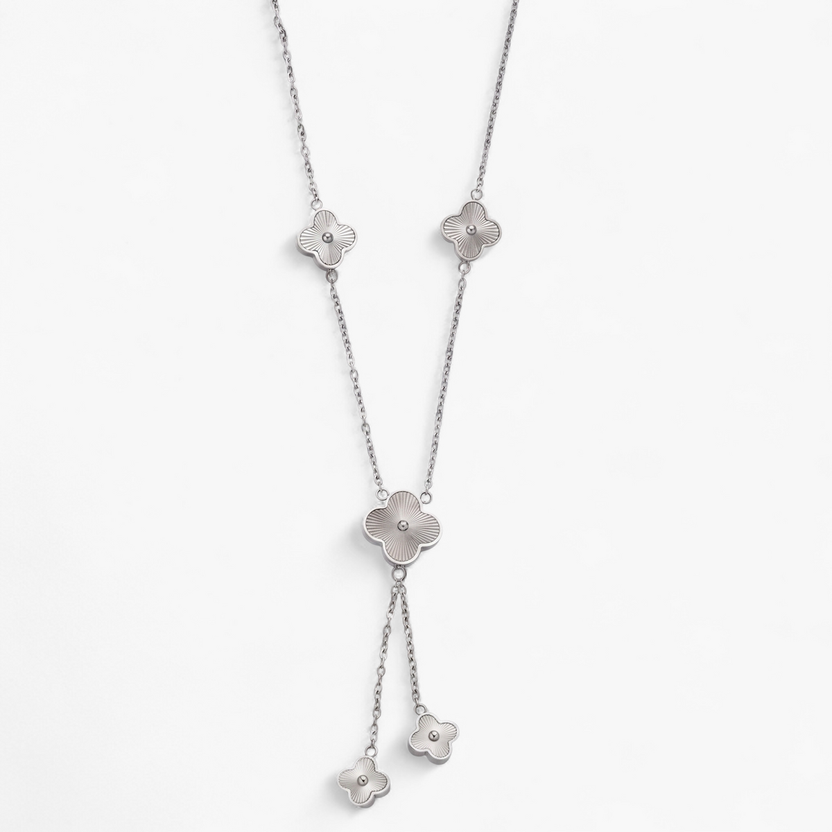 Fluted Clover Lariat Necklace — Platinum