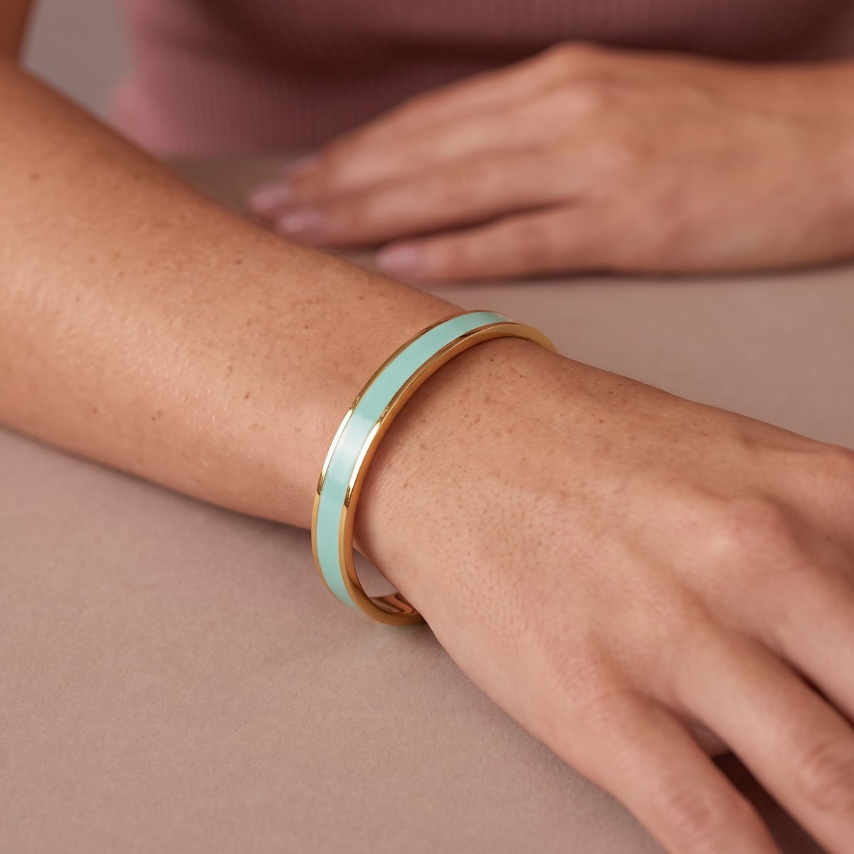 Heart Lock Enamel Bangle Bracelet — Default Title, worn