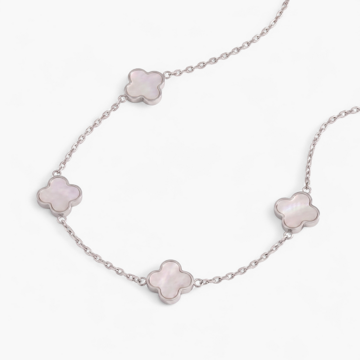 Mother of Pearl Clover Necklace — Platinum
