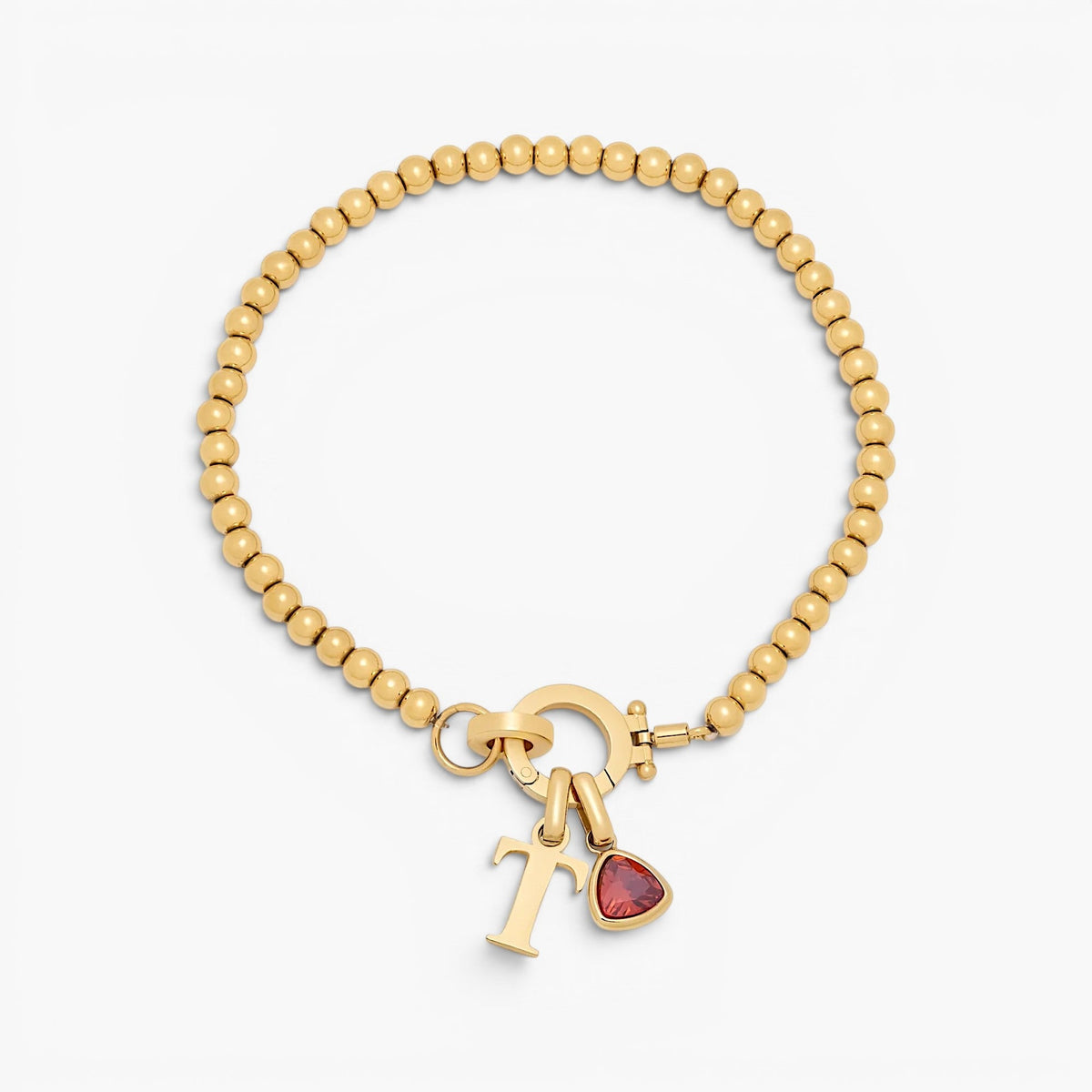 Bracelet à breloque initiale et pierre de naissance