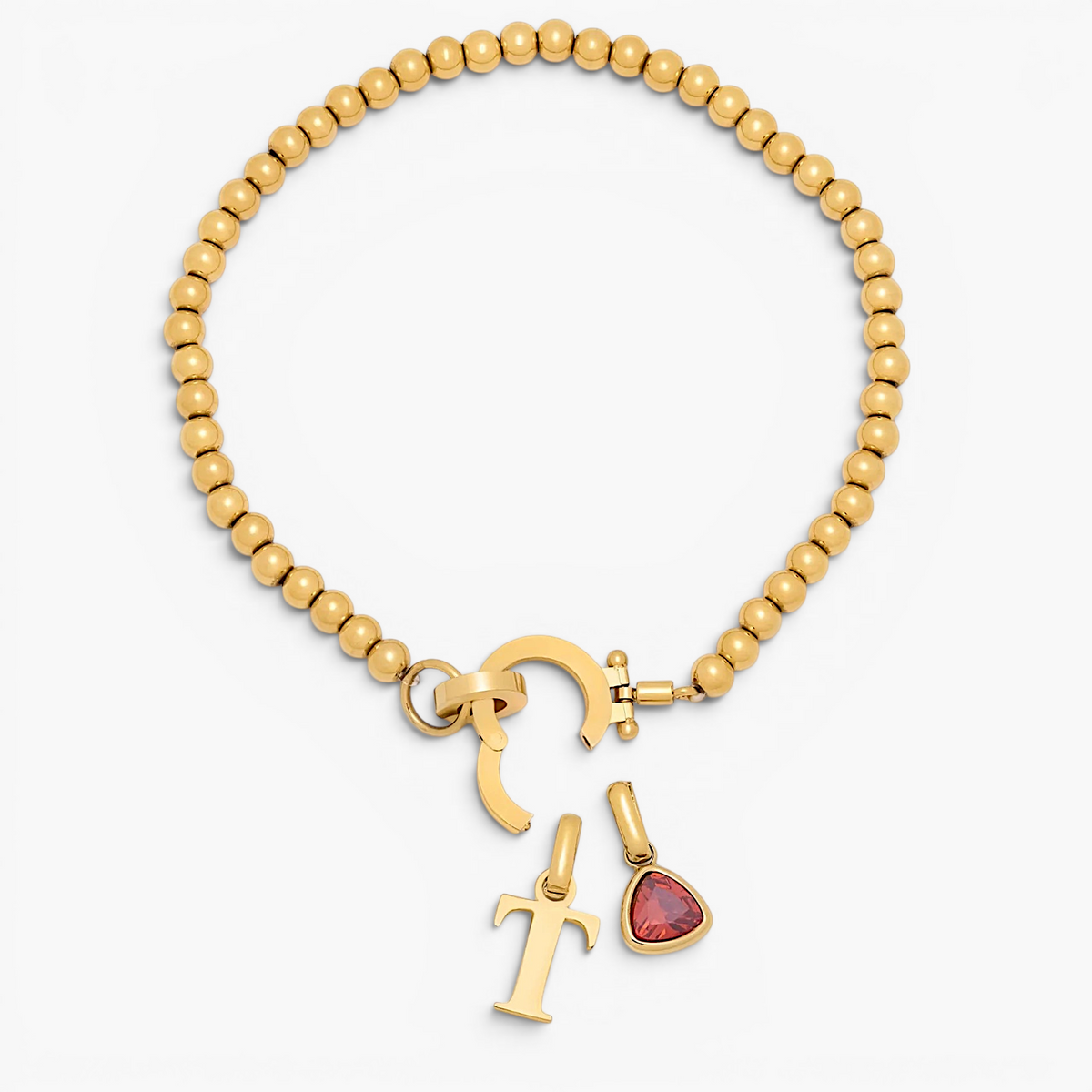 Bracelet à breloque initiale et pierre de naissance
