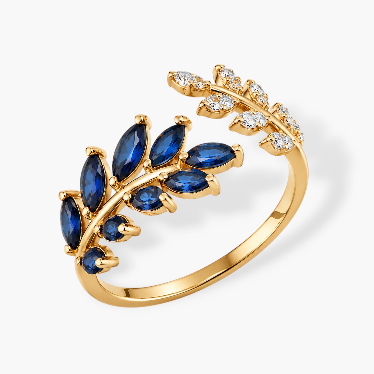 Blue Sapphire Leaf Ring