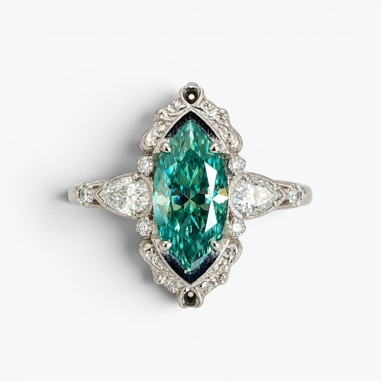 Vintage Teal Moissanite Ring